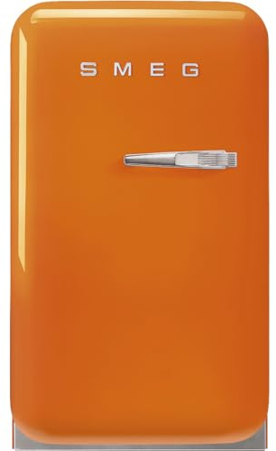 Smeg, FAB5LOR6 Réfrigérateur Minibar Vintage une Porte, 34L, Charnières à Gauche, Froid Statique, 2 Clayettes Réglables, Porte-Bouteilles et Éclairage LED, H 72,5cm, Orange