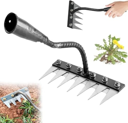 2025 Nouveau râteau de désherbage de jardin en acier au carbone, râteau en fer résistant pour jardinage et désherbage, râteau de jardin en métal très résistant (7 dents)