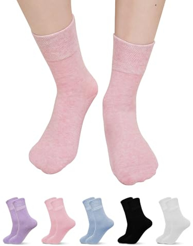 ZFSOCK Calzini Donna Senza Elastico: Calze in Cotone Traspirante con Polsino Morbido e Punta Senza Cuciture Primavera ed Estive Semplice Ideali per Ufficio Scuola Libero – 5 Paia Multicolori 39-42
