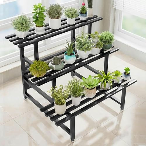 Support de plante en métal à 3 niveaux pour pot de fleurs style escalier - Étagère d'angle pour plantes d'intérieur/extérieur - Support de plante noir - Cadeau pour les amateurs de plantes (80 cm)