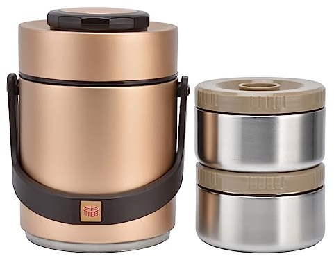 Fyearfly Boîte à déjeuner isotherme en acier inoxydable de 1,5 l, bento portable pour adultes, étanche, garde les repas au chaud, doré