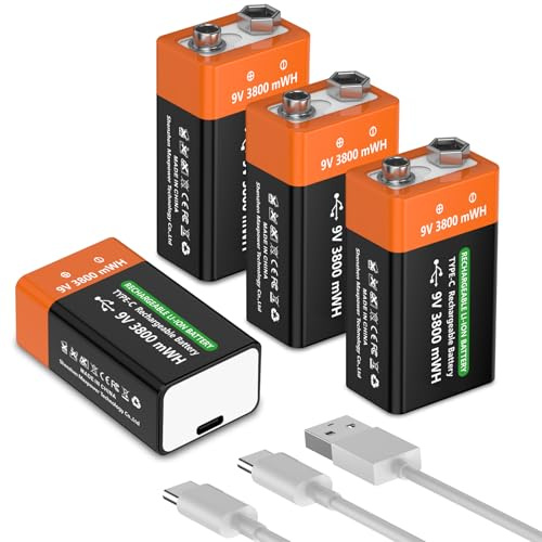 TAYUZH 4Pack 9V Rechargeable Battery 3800mWh 9 V High Capacity Lithium Batteries for Smoke Detectors, Microphone, Alarms, Toys, Torches, Medical Devices etc