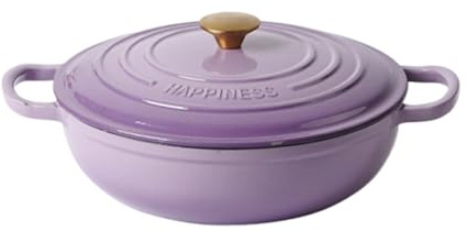Cocotte Traditionnelle Multifonction En Fonte Émaillée Avec Couvercle Et Poignées, Poêle À Braiser Antiadhésive Robuste, Ustensile De Cuisine Robuste Pour Braiser Et Rôtir(Pink)