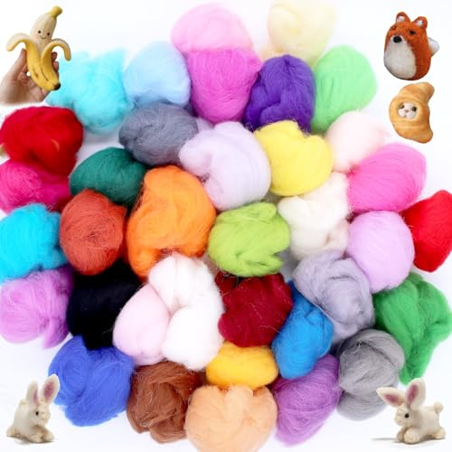 Piuluvor® 36 Farben Filzwolle 108g Filz Wolle, Märchenwolle zum Filzen | 36 Farben je 3 Gramm Filzwolle Set, Filzwolle Trockenfilzen, Filzwolle Nassfilze, für DIY-Handarbeiten