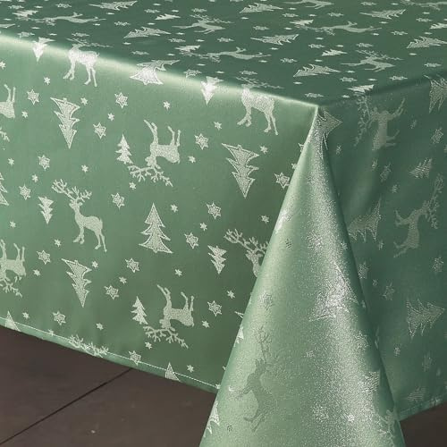 BEAUTEX Lurex Weihnachtstischdecke Elch Gruen 80x80 cm | Festliche Tischdecke für Weihnachten und Advent, pflegeleicht und dekorativ für Esstisch, Festtafel und Weihnachtsdeko