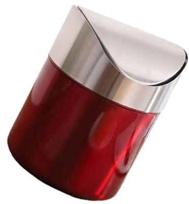 VALICLUD Poubelle de Bureau Acier Inoxydable Compacte et Corbeille de Table Pratique pour Rangement Espace Travail Salle de Bain Cuisine et Bureau Design Portable Rouge et Argent