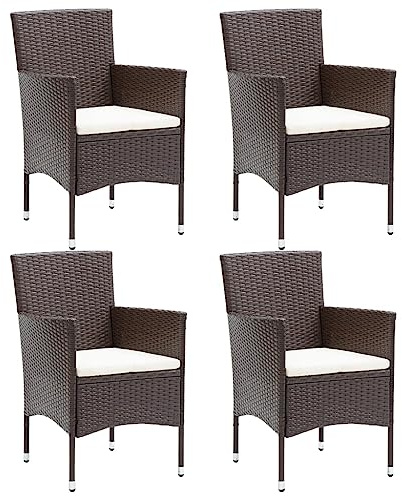 Teenpull Garten-Essstühle 4 STK. Poly Rattan Braun, Outdoor Stühle mit Cremeweißen Kissen, Rostbeständiger Stahlrahmen, 53x58x84 cm Terrassenstühle für Garten & Patio