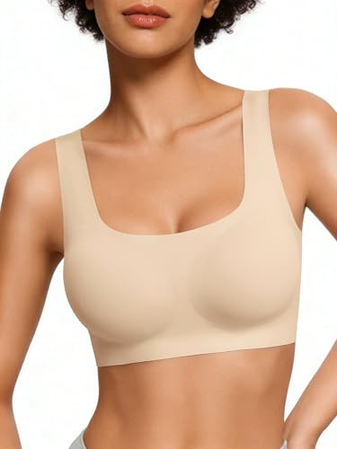Avidlove Bralettes for Women Comfy Pullover Wireless Bra Seamless T Shirt Wirefree Wide Straps Sleep Everyday Bras Nude