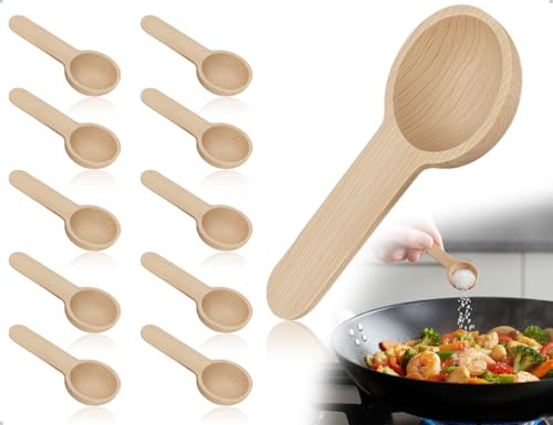 SAHONFEN 10 Cucchiai di Legno, Piccoli Cucchiai di Legno Multiuso con Manici Corti, Utilizzabili per Spezie, Zucchero, Caffè, Marmellate, Sale e Dessert (Rotondi, 6,8 cm)
