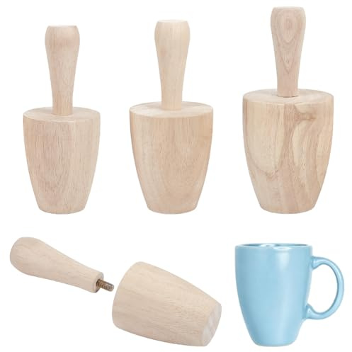 UNICRAFTALE 3 Stück 3 Größen Tassen Töpferformen Gebogene Holz Gipsformen Töpferformwerkzeug Holz Töpferformer Mit Griff Keramikformwerkzeug Für DIY Handarbeiten Wie Tassen Vasen Und Ton