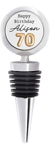 Personalised Metal 70th Birthday Bottle Stopper, Custom Name Wine Stopper | Handmade in the UK | Gift for Friend, Colleague | Birthday