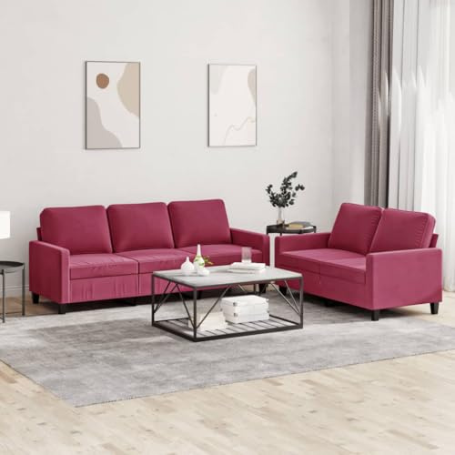 Keeushr 2-TLG. Sofagarnitur mit Kissen Weinrot Samt Polstergarnitur Metallgestell für Wohnzimmer und Essbereich