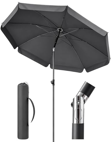 Sunula Parasol 180 cm avec Housse de Protection, Parasol Jardin avec Inclinaison et Tige 2 Pièces Réglable en Hauteur, UPF50+ Anti-UV, Imperméable, pour Balcon Jardin Plage Terrasse