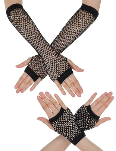 Matwsec 2 Pairs Fishnet Gloves Short Fingerless Gloves
