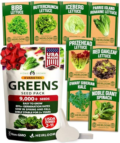 HOME GROWN Lettuce Seeds 8 Variety Mix 9000+ Bulk Pack Heirloom Non-GMO High Germination, Romaine, Bibb, Buttercrunch, Leafy Greens, Indoor Outdoor Hydroponic Garden, Cut & Come Again (Lactuca sativa)
