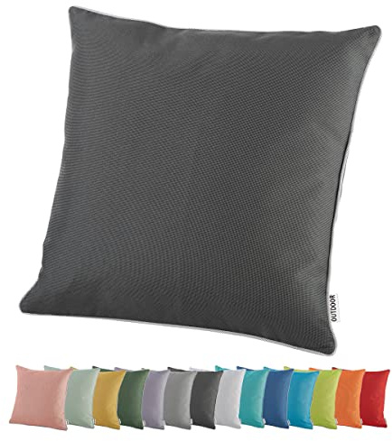 heimtexland Outdoor Dekokissen Lotus Effekt Gartenkissen Typ551 Anthrazit | Lounge Outdoorkissen 45x45 wetterfest schmutz- und wasserabweisend Garten Kissen waschbar inkl. bequemer Füllung