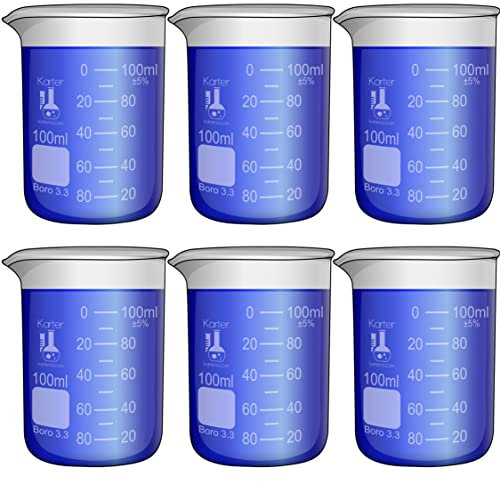 100ml Beaker, Low Form Griffin, Borosilicate 3.3 Glass, Double Scale, Graduated, Karter Scientific 247F2 (Pack of 6)