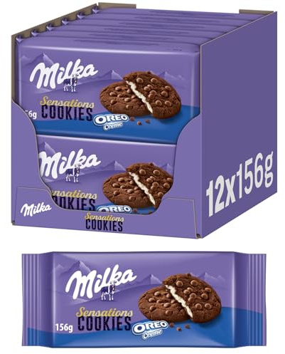 Milka Sensations OREO, 156 g (12er-Pack) | Cookies mit zarten Schokoladenstückchen und cremiger OREO-Füllung