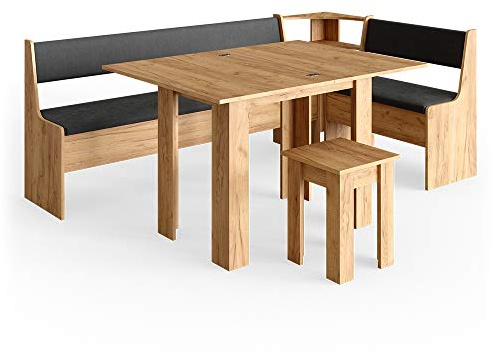 Vicco Conjunto con Banco esquinero Roman, Roble Dorado, 210 x 120 cm con Mesa, Apto para colocación en Esquina en cocinas y comedores