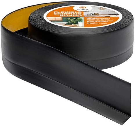 Quest Sockellist PVC mjuk självhäftande 50x20mm – svart, 15 m | Bred böjbar avslutningslist för golv och vägg – tät och dekorativ, enkel montering inomhus