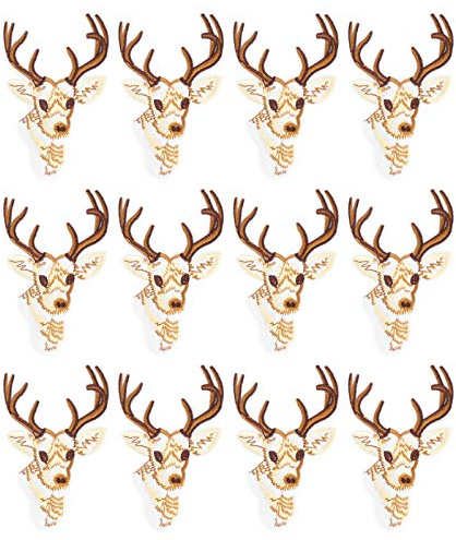 Zerodis 12Pcs Stickerei Stoffaufkleber, Hirschkopf Nähen Eisen auf Patches DIY Motiv Applique Patches für Kleidung Jeans Jacken Schuhe Bags