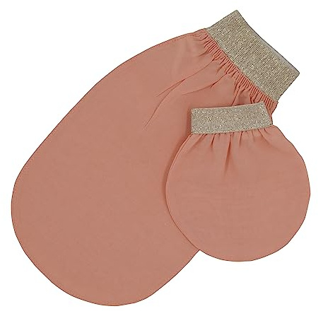 Feel Fine Türkisches Peelinghandschuh-Set – 100% Natürliche Pflanzenseide Hammam Kese für Körperpeeling für Frauen & Männer, Perfekt für Dusche, Bad & Spa (Rosa&Gold)