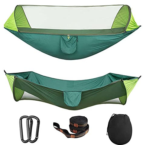 FOGUO Hangematte Camping 2 Personen, Hangematte mit Moskitonetz, Hangematte Camping Outdoor, Befestigungsgurte und Karabiner Inklusive, für Outdoor, Wandern