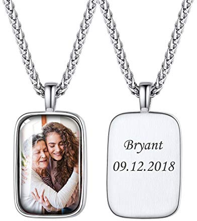 U7 personalisiert Foto Kette für Männer Frauen Edelstahl/18k vergoldet Herz/Rechteck/Oval/Schlüssel Form Anhänger mit 55+5cm Halskette einzigartiges DIY Bilder Souvenir Andenken Schmuck
