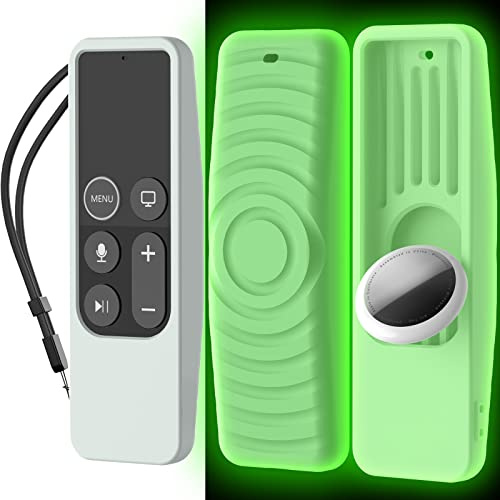 AhaStyle Protective Case for Apple TV Siri Remote [1st Gen] with AirTag Holder, Anti Slip Silicone Cover Compatible with 2016 Apple TV HD and 2017 Apple TV 4K [1st Generation] (Glow Green) | with AirTag Holder, Magnet Technology, Lanyard Included, Great Grip, Heavy Shock Absorption, Drop Protection