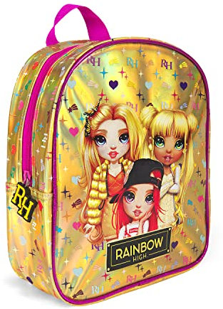 PERLETTI Rainbow High Kinderrucksack für Mädchen 3 4 5 6 Jahre - Gold Kindergarten Rucksack Kleine Kinder - Regenbogen Kindertasche mit Holographischem Druck - Backpack Puppe Spielzeug - 28x24x10 cm