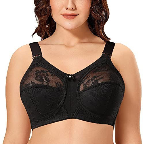 Ayigedu Women's Full Coverage Non Wired Non-Padded Minimizer Lace Plus Size Support Bra 36-GG Black