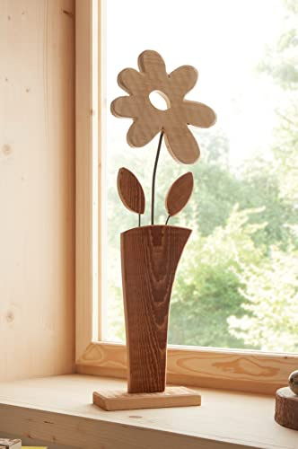 Dekoleidenschaft Holzdeko Blume aus Holz, 44 cm hoch, Dekosäule, Holzsäule, Frühlingsdeko