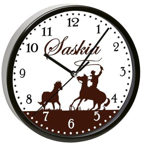CreaDesign, Wanduhr Kinder personalisiert mit Name, Motiv Blumen schwarz pink, Rahmen Wanduhr schwarz, Ø 19,5 cm