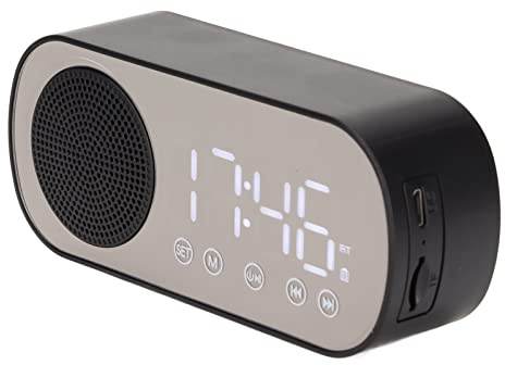Hilitand Radio Alarm Clock, Bluetooth 5.0 Portable Speaker Digital Clock with Dual Alarm Clock, LED Mirror Digital Alarm Clock for Bedrooms Reading Cooking Horse Riding
