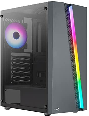 Aerocool BLADE, Boîtier PC ATX Semi-tour, Façade RGB, Fenêtre Latérale Complète, Ventilateur Arrière RBG 120mm + 3 Ventilateurs Avant 120mm, Noir