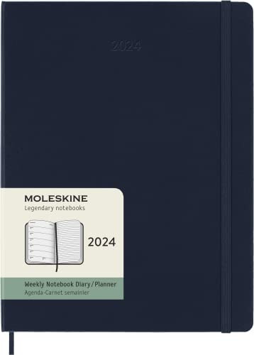 Moleskine Wochenplaner mit Platz für Notizen 12 Monate 2024, Planer 2024, XL-Format 19x25, Hardcover und elastischer Verschluss, Saphirblau