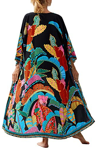 YouKD - Vestaglia da donna in stile bohémien, maxi abito, copricostume da spiaggia, kimono lungo, taglia unica, Taglia unica