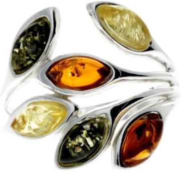 SilverAmber Jewellery - Bague design en argent sterling 925 et ambre baltique avec plusieurs pierres - M723, K, Argent, Ambre