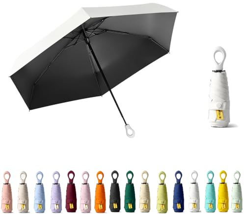 HUAMu Mini-Sonnenschirm für Reisen, Ringgriff, Beschichtungsschicht, Stoffblockierung, UV-Schutz, 99,9 %, kompakt, faltbar, leicht, klein, tragbar, Rucksack, Regen, Sonne, Herren, Damen, Kinder