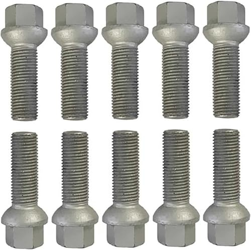 10 tornillos de rueda, M14 x 1,5, avellanado, R13, 43 mm de longitud del vástago, color plateado