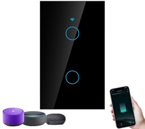 ZLXHDL Smart Home WiFi Lichtschalter – Touchscreen-Schalter für 2-Wege-Wechselstrom, kompatibel mit Sprachassistenten, 90-250 V, （schwarz）