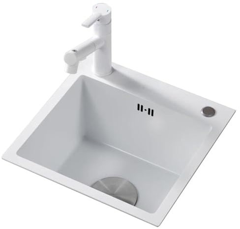Éviers de Cuisine Mini Évier De Bar en Acier Inoxydable Blanc Évier Simple À Cuve De Petite Taille Bassin De Vaisselle De Cuisine Vasque À Poser Encastrée (Color : Blanc, S : 42 * 35 * 21cm)