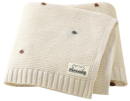 mimixiong Knit Baby Blanket - Soft Cozy Cotton Knit Baby Blanket for Boys and Girls - Swaddling Crib Stroller Quilt Blanket Shower Baby Gift (Cream)