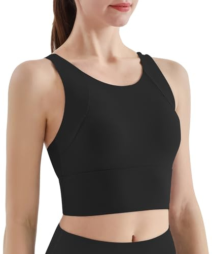 Hveuluop Gieen Sujetador Deportivo con Espalda Cruzada para Mujer - Sujetador de Entrenamiento sin Aros, Acolchado, con Escote en U y de Corte Largo de Gran Sujeción, A Prueba de Golpes, Yoga