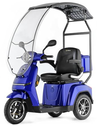 VELECO Turris mit Dach - 3-Rad E-Mobilitätsgerät - Dach mit Windschutzscheibe - Herausnehmbarer Lithium-Ionen Akku - LED Beleichtung - Ferting montiert (Blau)