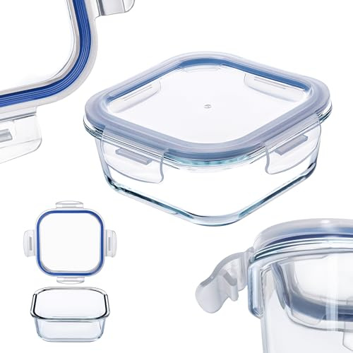 KADAX Boîte en Verre avec Clips de Fermeture pour Conservation Alimentaire, Récipient Transparent avec Couvercle Hermétique (Carré, 320 ml)