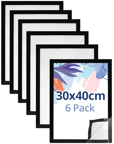QWORK® 6er Set Schwarz Magnet Bilderrahmen innen 35x25 cm, Dokumentenhalter mit Magnetverschluss Passend für Zertifikate, Anzeigen, Bilder, Fotos