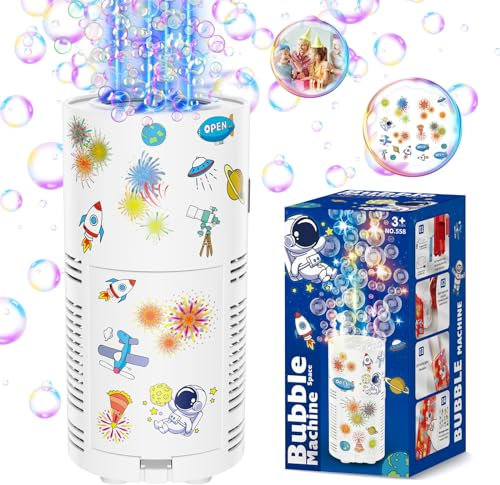 Babuloo Fireworks Bubble Machine, Kids Automatic Bubble Blower Machine with Lights/Battery/DIY Sticker/80ml Solution, 10000+ Bubbles per Minute Outdoor Bubble Maker Toys for Party Wedding Garden