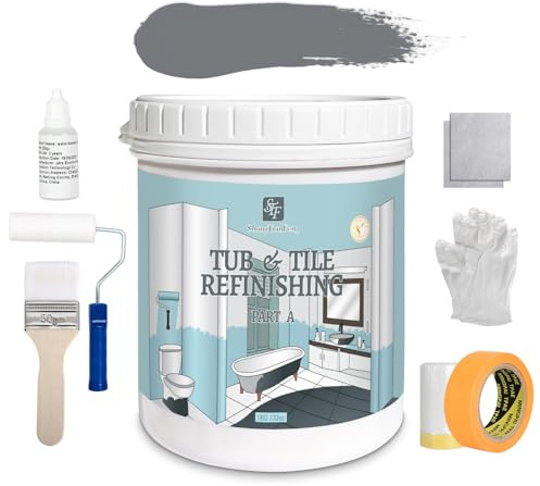 Light Gray Tile Bathtub Refinishing Wall Paint- Bathtub, Bathroom Wall, Countertop, Sink Paint - Easy to Use, Waterproof, Low Odor, No Toxic (White 50-60 sq.ft)