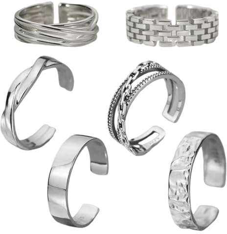 ARHZ 6 pièces Bague Enfant garçon, Bague Homme Acier Inoxydable Tournante Chaîne Rock Bague Vintage Gothique Anneaux L'ouverture est réglable